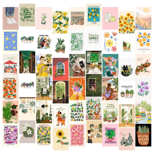 Posters Inc Boho Wall Stickers for Bedroom, Aesthetic Room Decor Items, Wall Posters for Room Decoration, Good Luck Gifts for Women, 4 * 6 Inch Size 54 Pieces Collage Kit, 300 GSM Paper PostCards