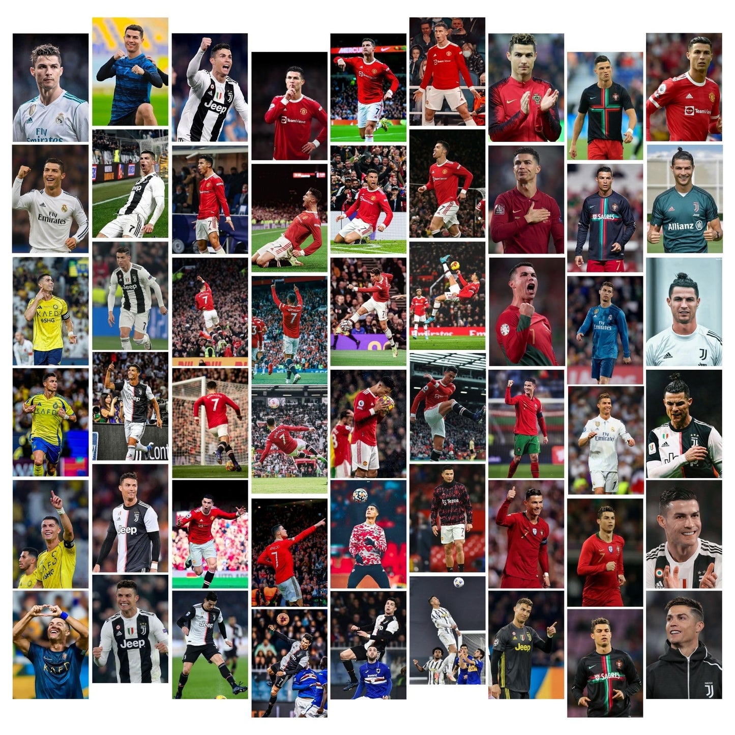 aonami Cristiano Ronaldo Wall Posters Pack of 54 A6 Size 300 GSM Matte Paper with Glue Dots Sports Fan, Football, Soccer Star Wall Prints for Study Room Office Decor Bedroom Poster Collection