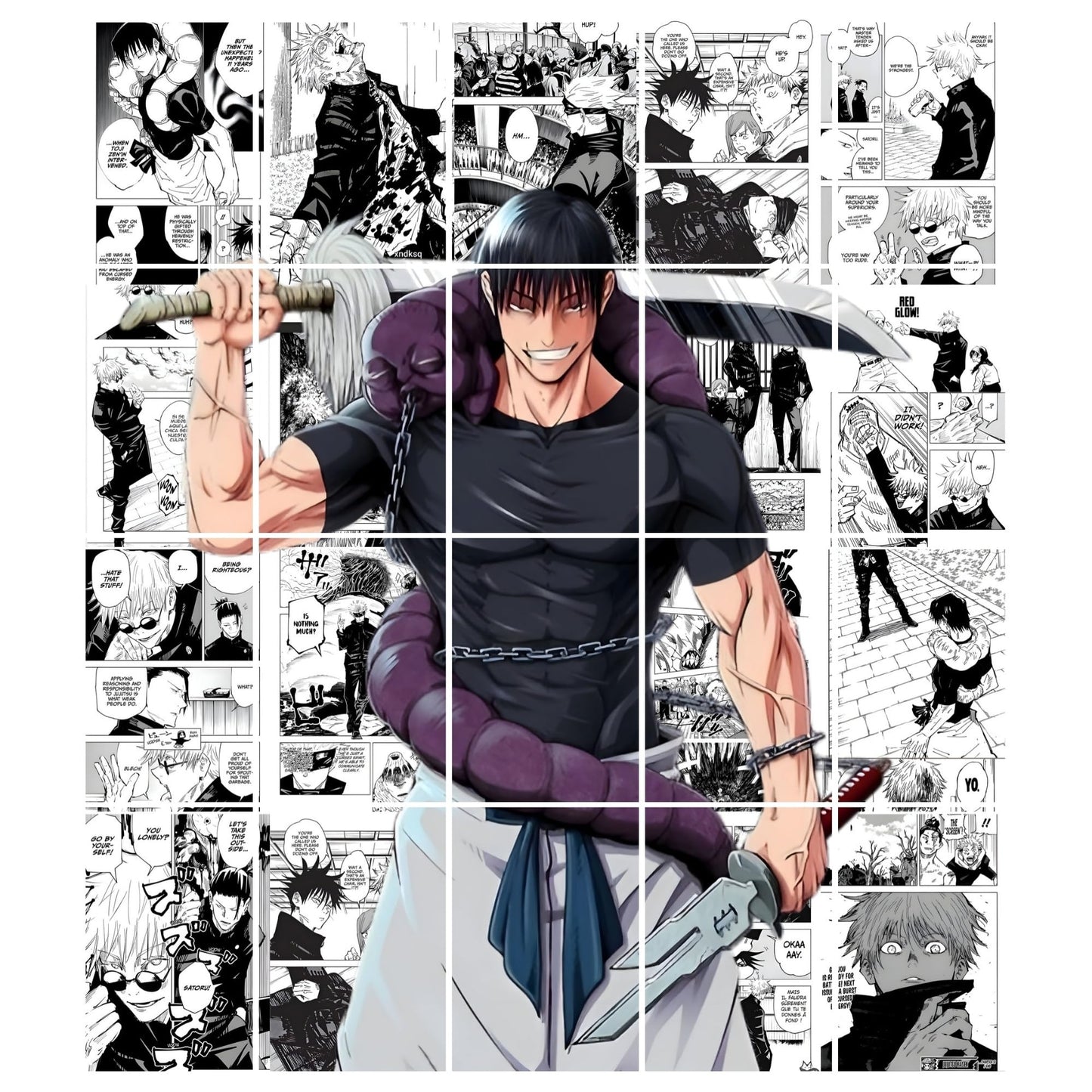 Posters Inc Jujutsu Kaisen Manga Panel Collage Art Kit, Anime Merchandise Wall Decoration Items for Living Room, Home Decor Birthday Gifts for Men, 300 GSM Print, A5 Size Paper with Sticker Set of 20