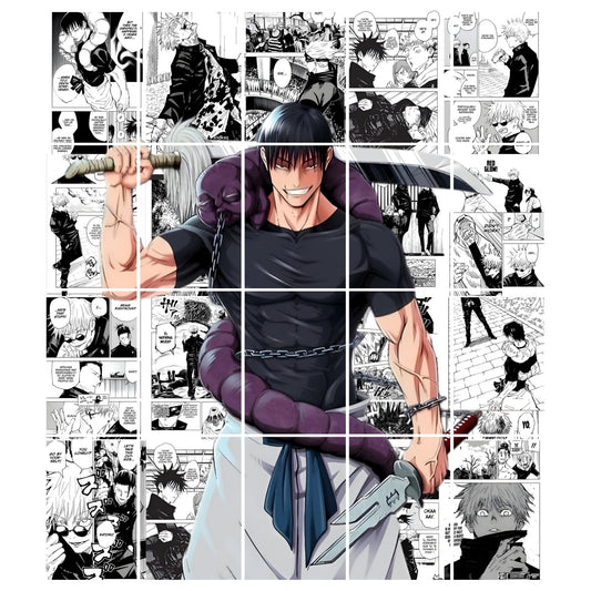 Posters Inc Jujutsu Kaisen Manga Panel Collage Art Kit, Anime Merchandise Wall Decoration Items for Living Room, Home Decor Birthday Gifts for Men, 300 GSM Print, A5 Size Paper with Sticker Set of 20