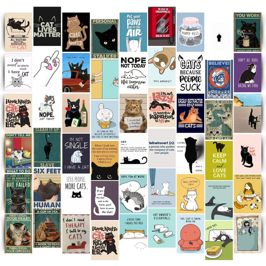 Posters Inc Pack of 54 Cat Posters, Home Decor Items For Living Room, Aesthetic Wall Stickers For Bedroom And Gym, Gifts For Women And Friends, 4x6 Inches Size Collage Art Kit, 300 GSM Paper