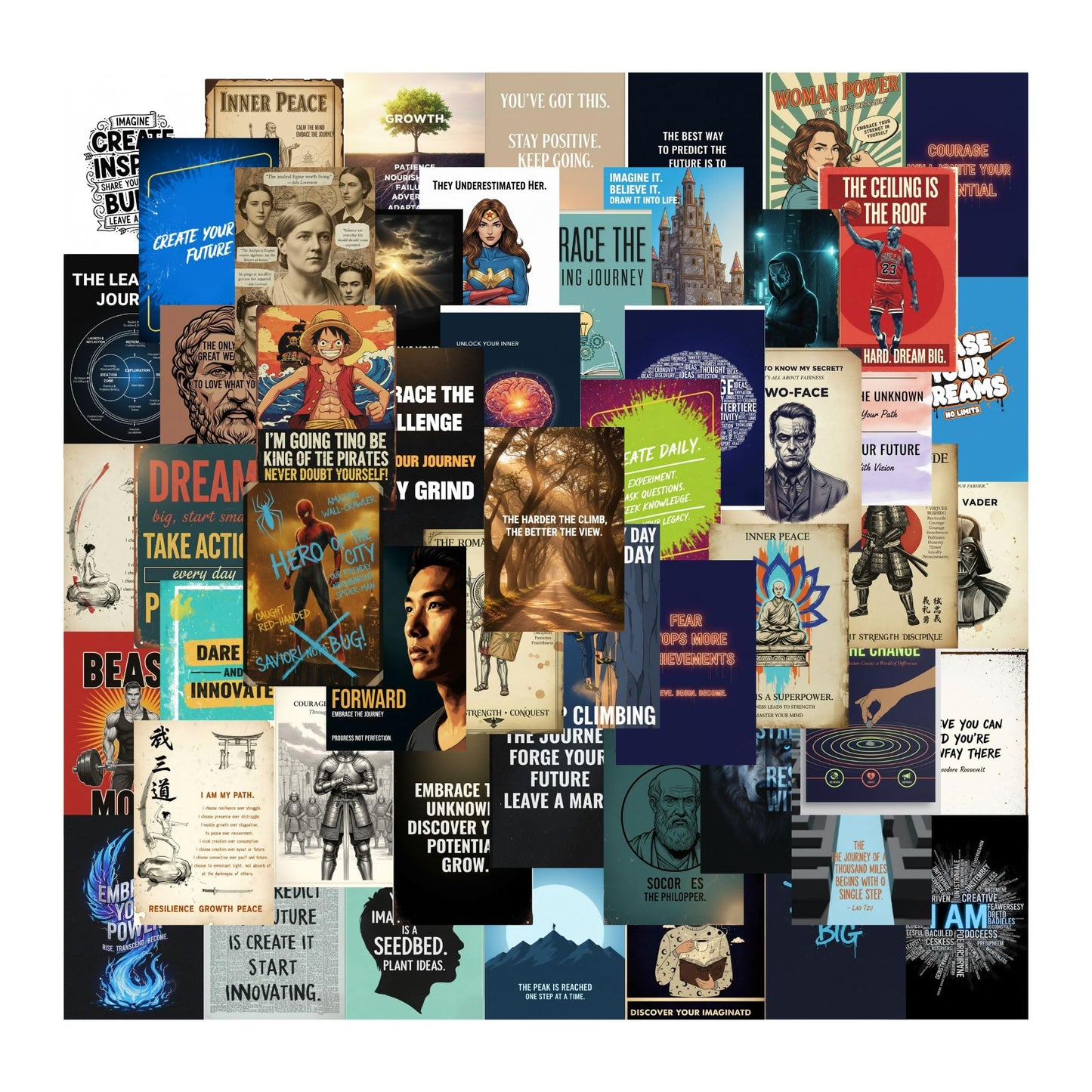 Posters Inc Pack of 54 Motivational Poster A6 Size 4x6 Inch, 300 GSM Matte Finish Inspirational Quote Wall Art Collage Kit Aesthetic Decor for Home Office Dorm Gym M5