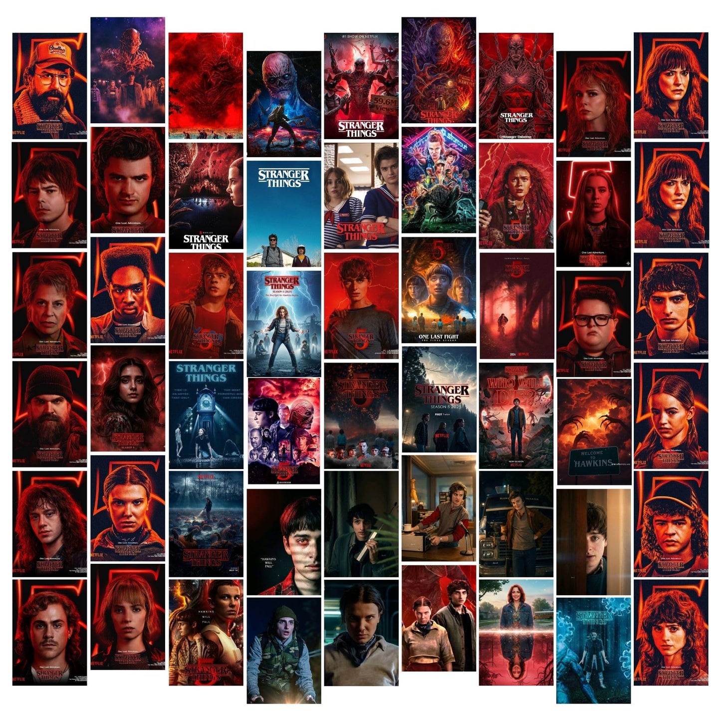 Aonami Stranger Things Aesthetic Wall Poster Set A6 Size Pack of 54 Posters 300 GSM Matte Paper Premium HD Print Stranger Things Bedroom Wall Art Decor for Study Room Office Desk Setup Glue Dots Included