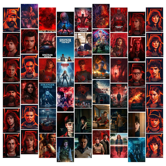 Aonami Stranger Things Aesthetic Wall Poster Set A6 Size Pack of 54 Posters 300 GSM Matte Paper Premium HD Print Stranger Things Bedroom Wall Art Decor for Study Room Office Desk Setup Glue Dots Included