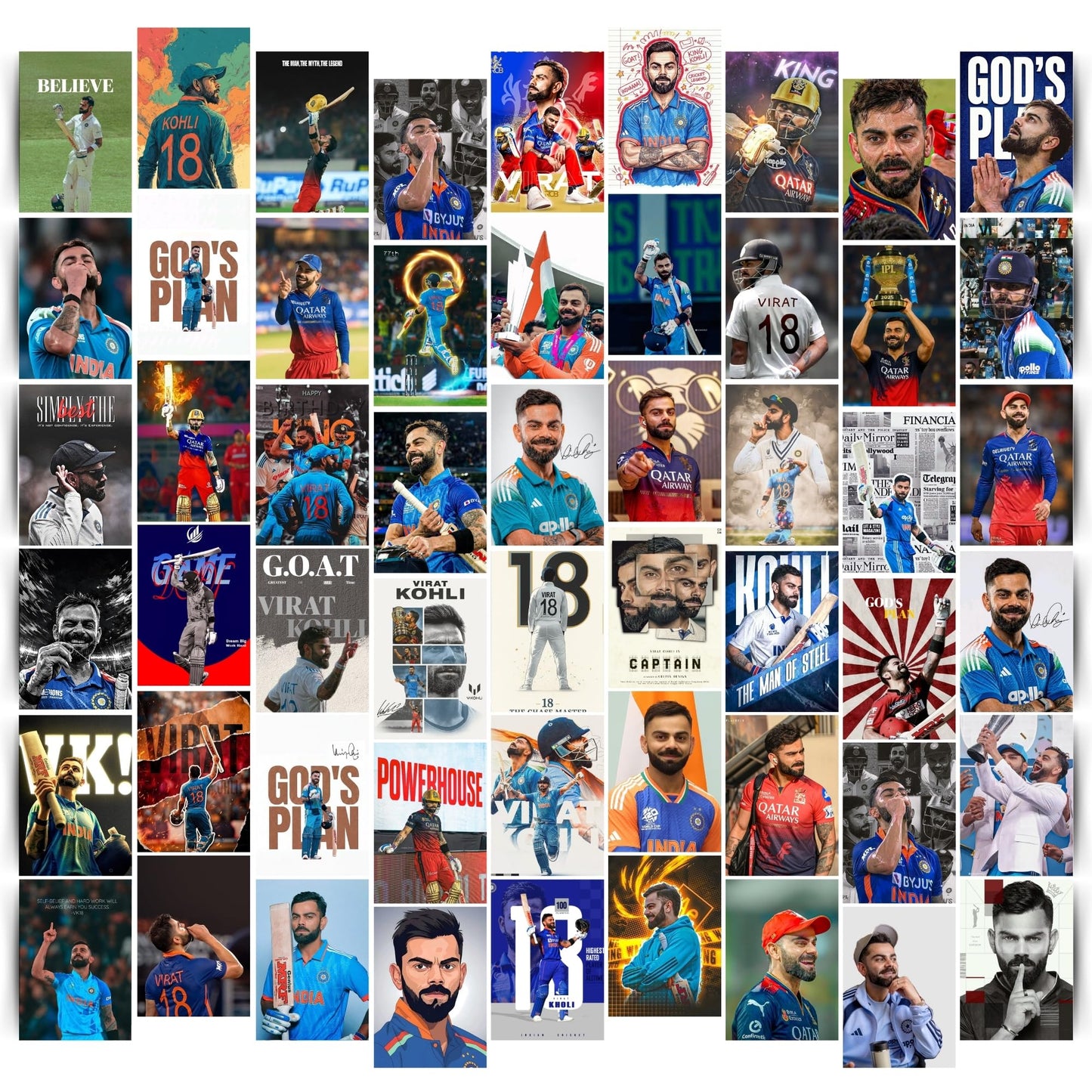Posters Inc Virat Kohli Poster For Room A6 Size Pack Of 54 Posters Printed On 300 Gsm Matte Paper With Glue Dots Included Wall Decoration Poster Cricket Posters Room Virat Kohli Decor Wall Posters