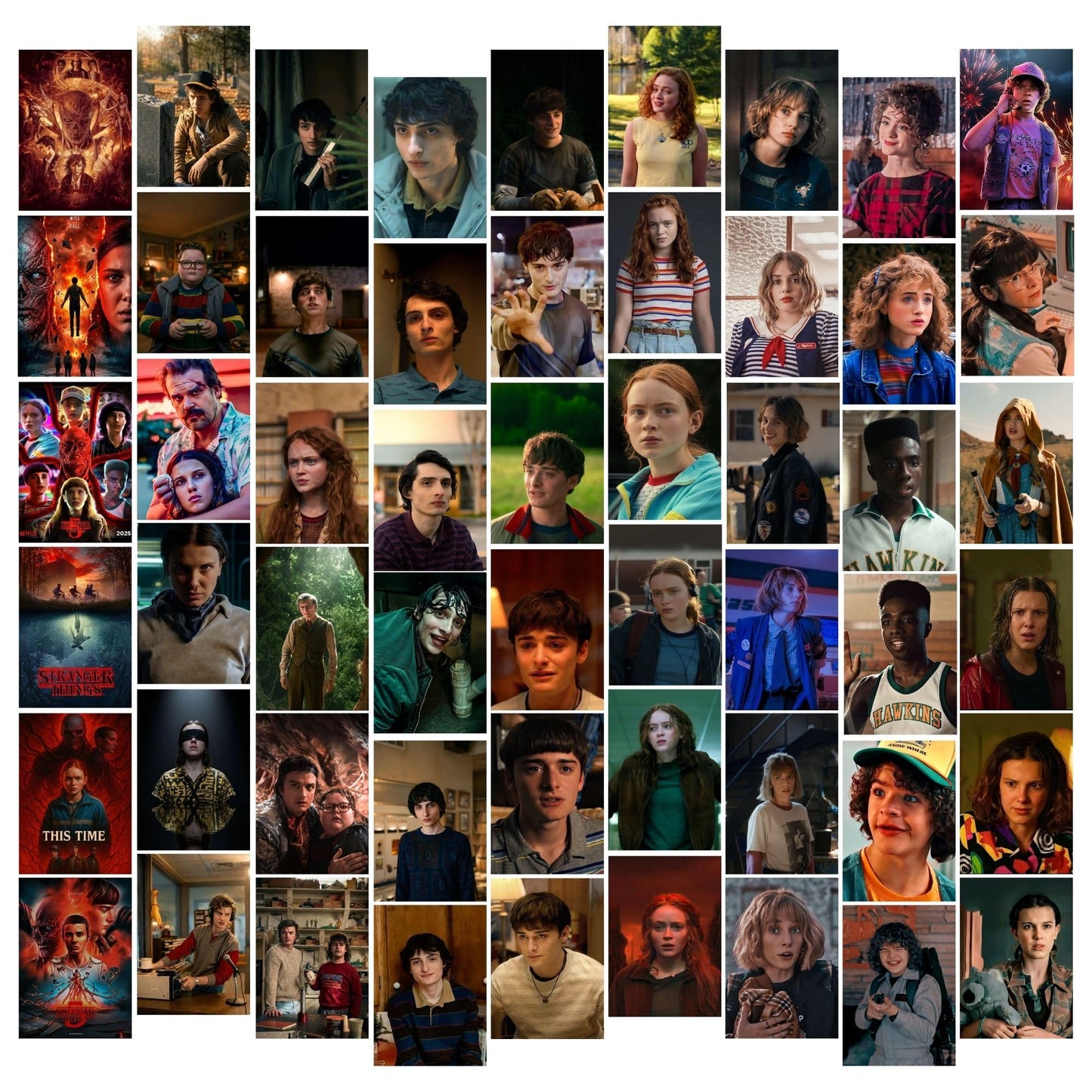 Aonami Stranger Things TV Series Wall Art Prints A6 Size Pack of 54 Posters Made with 300 GSM Matte Paper HD Graphic Poster Collection for Bedroom Study Workspace Decor Glue Dots Included