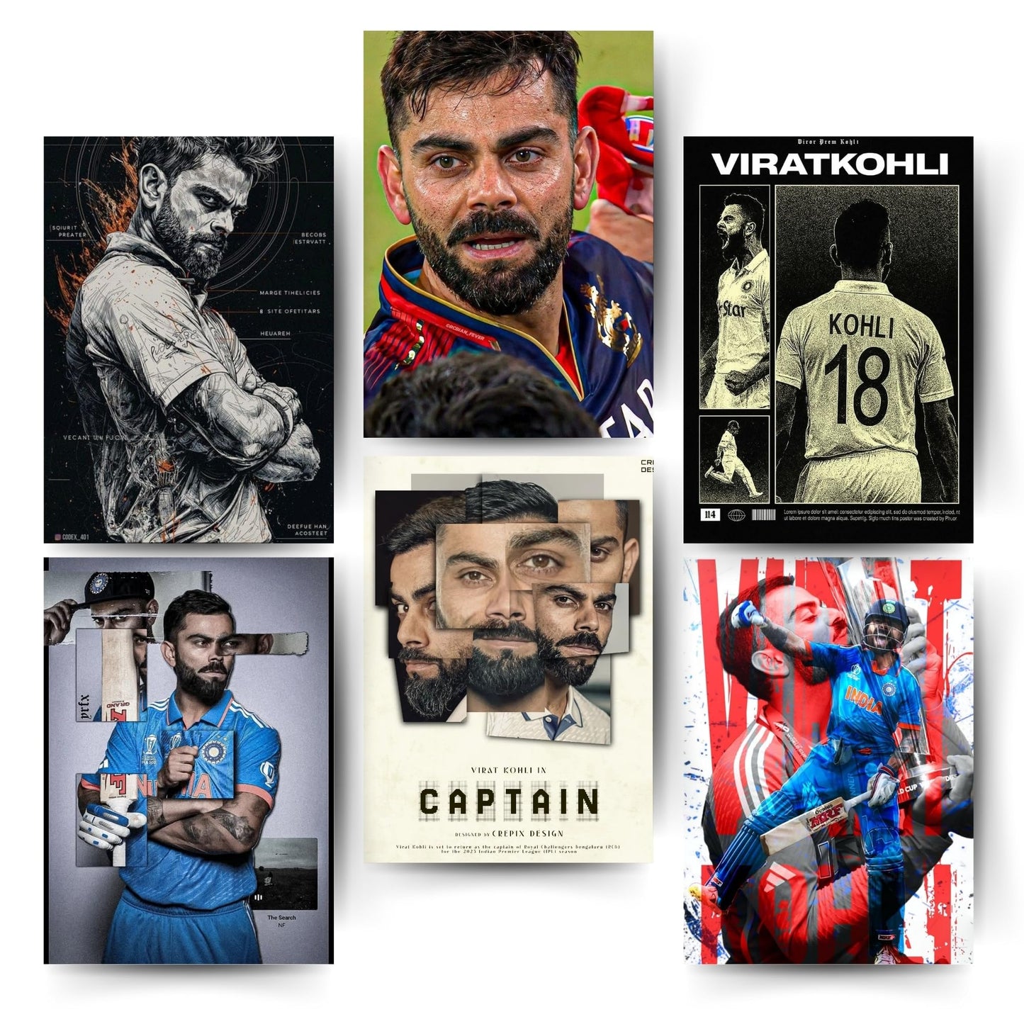 Posters Inc Virat Kohli Cricket Wall Poster A4 Size Pack Of 6 Printed On 300 Gsm Matte Paper With Glue Dots Included Posters For Room Aesthetic Sports Decor For Living Room