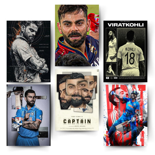 Posters Inc Virat Kohli Cricket Wall Poster A4 Size Pack Of 6 Printed On 300 Gsm Matte Paper With Glue Dots Included Posters For Room Aesthetic Sports Decor For Living Room