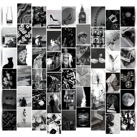 Posters Inc Paper Pack of 54 Black&White Posters, Home Decor Items for Living Room, Aesthetic Black&White Wall Stickers for Bedroom and Kitchen, Gifts for Women, 4x6 Inches Size Collage Art Kit