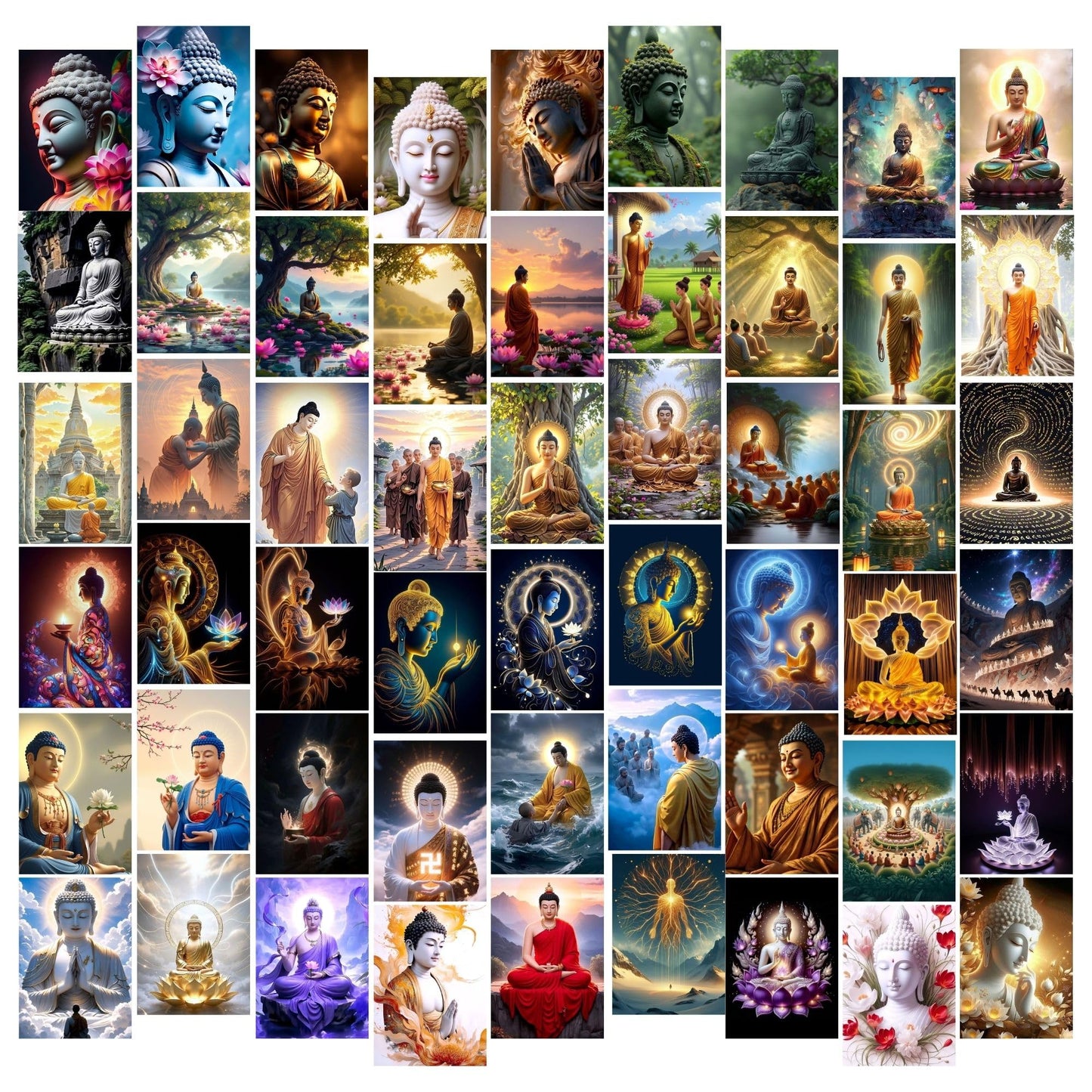 Posters Inc A6 Size Pack Of 54 Buddha Wall Art Prints For Spiritual Room Decor Includes Glue Dots Featuring Peaceful Meditation Design Serene Energy Display And Mindfulness Home Accent