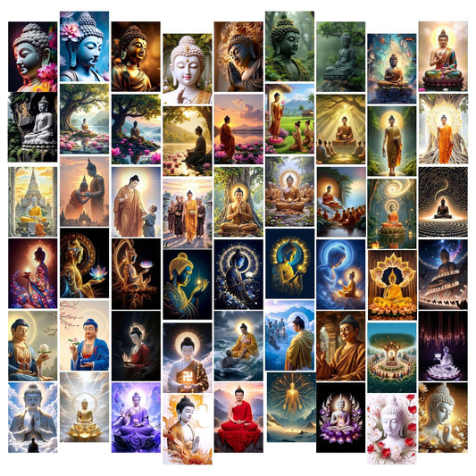 Posters Inc A6 Size Pack Of 54 Buddha Wall Art Prints For Spiritual Room Decor Includes Glue Dots Featuring Peaceful Meditation Design Serene Energy Display And Mindfulness Home Accent