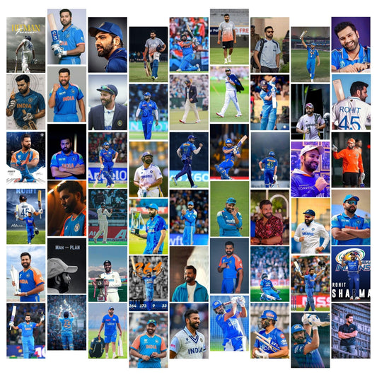 Posters Inc Rohit Sharma Hitman Cricket Legend Wall Art Collection A6 Size Pack Of 54 Photo Prints Indian Captain Stadium Celebration Batting Action Decor With Glue Dots Included