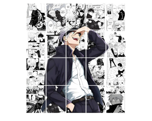 Posters Inc Jujutsu Kaisen Manga Panel Collage Art Kit, Anime Merchandise Wall Decoration Items for Living Room, Home Decor Birthday Gifts for Men, 300 GSM Print, A5 Size Paper with Sticker Set of 20
