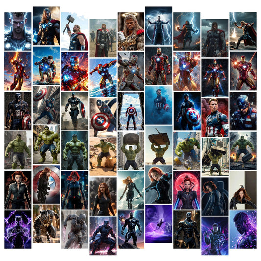 Posters Inc A6 Size Pack Of 54 Superhero Wall Art For Room Decor Includes Glue Dots Featuring Marvel Team Avengers Squad Epic Movie Theme And Comic Book Artwork For Bedroom Decoration