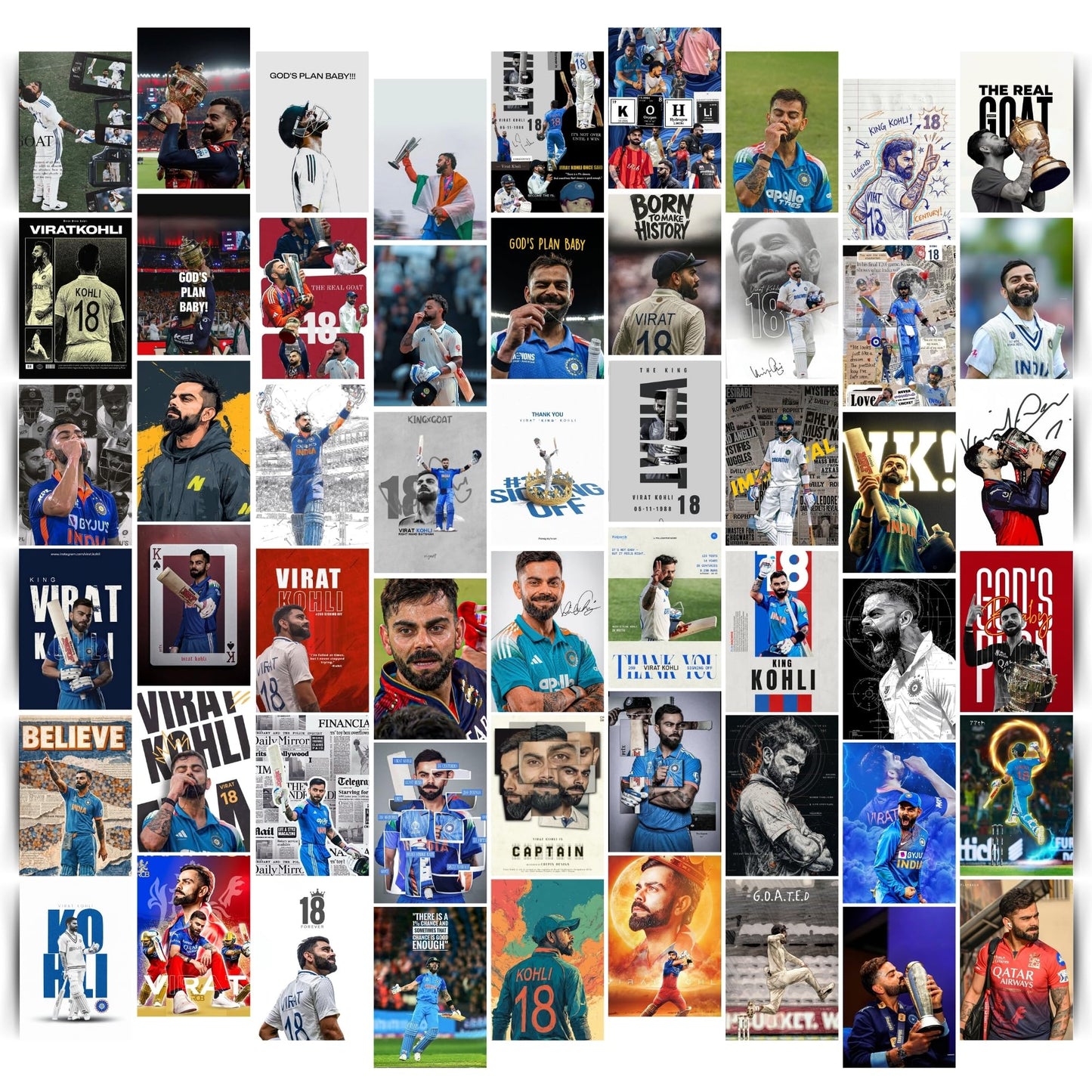 Posters Inc Virat Kohli Poster For Room A6 Size 300 Gsm Matte Paper Virat Kohli Wall Poster Set Of 54 Wall Decoration Poster For Wall Decor Cricket Posters Room Glue Dots Included