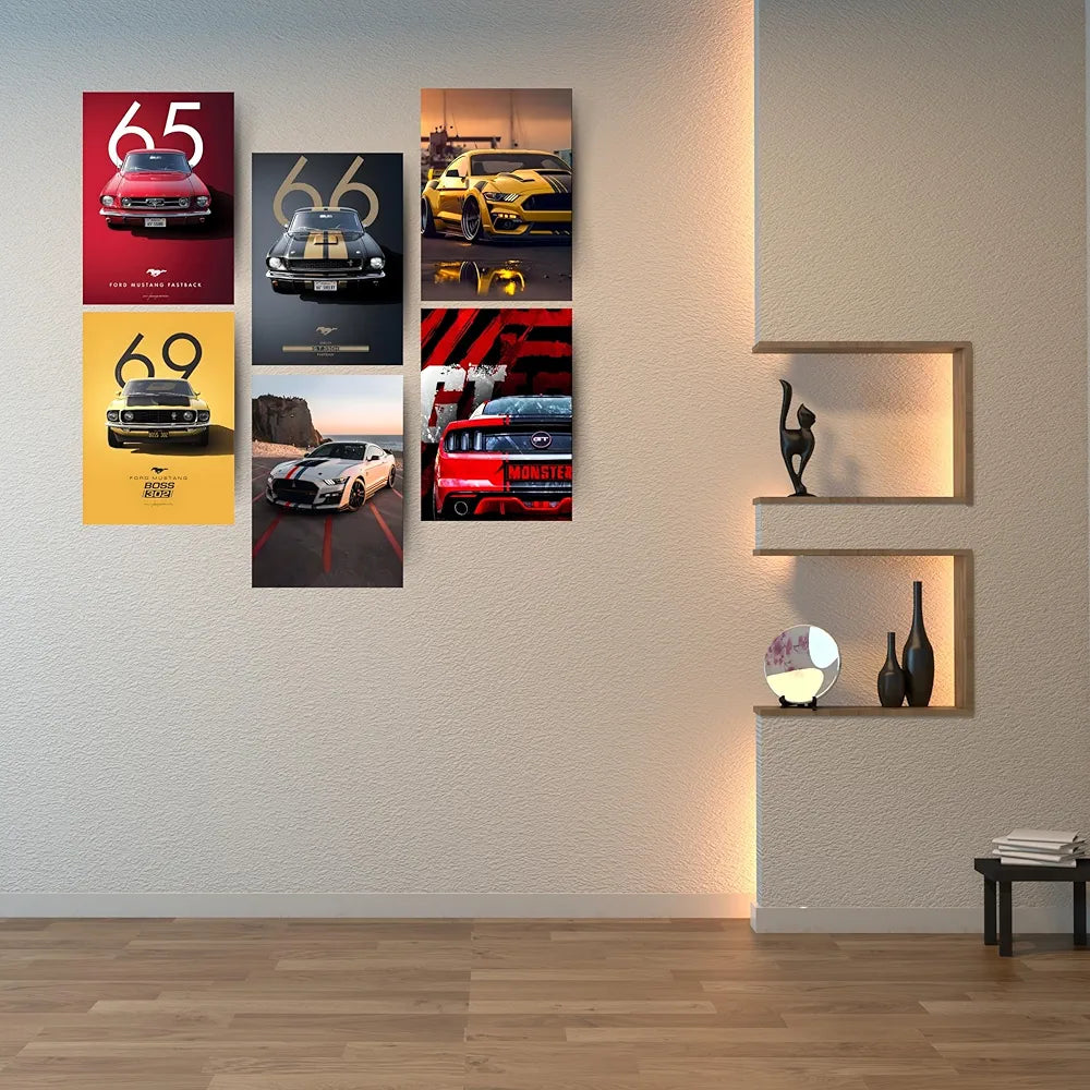 Posters Inc A4 Super Cars Poster Pack of 6 - Room Decor Aesthetic Stuff, Wall Stickers For Home Decoration of Living Room, Bedroom & Office For Motor Sport Enthusiasts - With Glue Dots