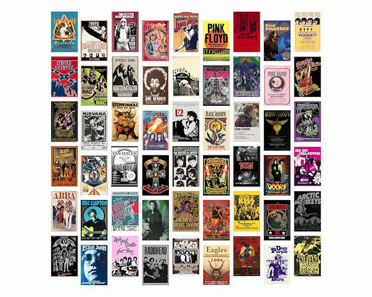 Posters Inc Paper Pack Of 54 Rock Band Vintage Stickers For Bedroom,Music Poster For Wall,Collection Of World Tour Concert Light Show Photos Of Favourite Idol,4*6 Inch Not Framed,Glue Dots Included