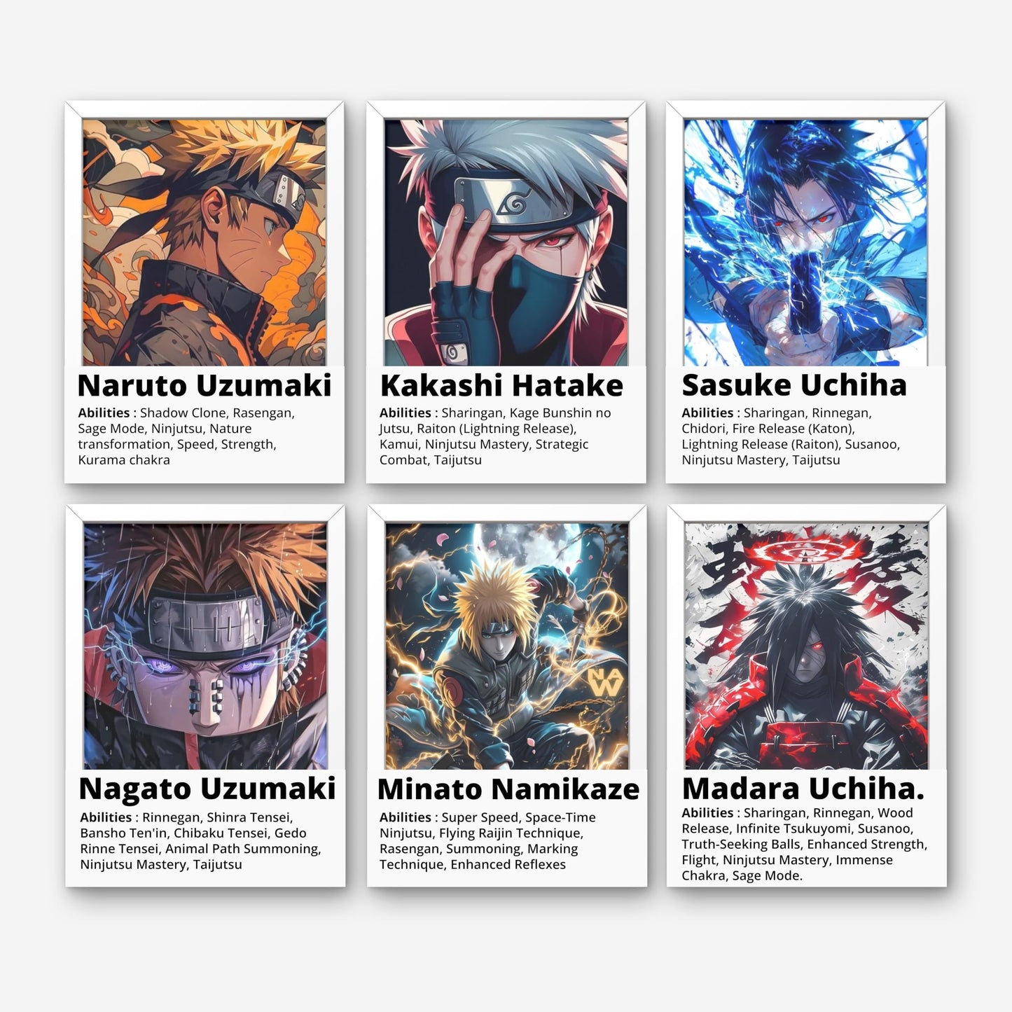 Posters Inc Naruto Posters, Anime Merchandise Wall Decoration Items for Living Room, Aesthetic Home Decor Item, Birthday Gifts for Men, Boyfriend, 300 GSM Print, Set of 6 A4 Size Paper with Gluedots