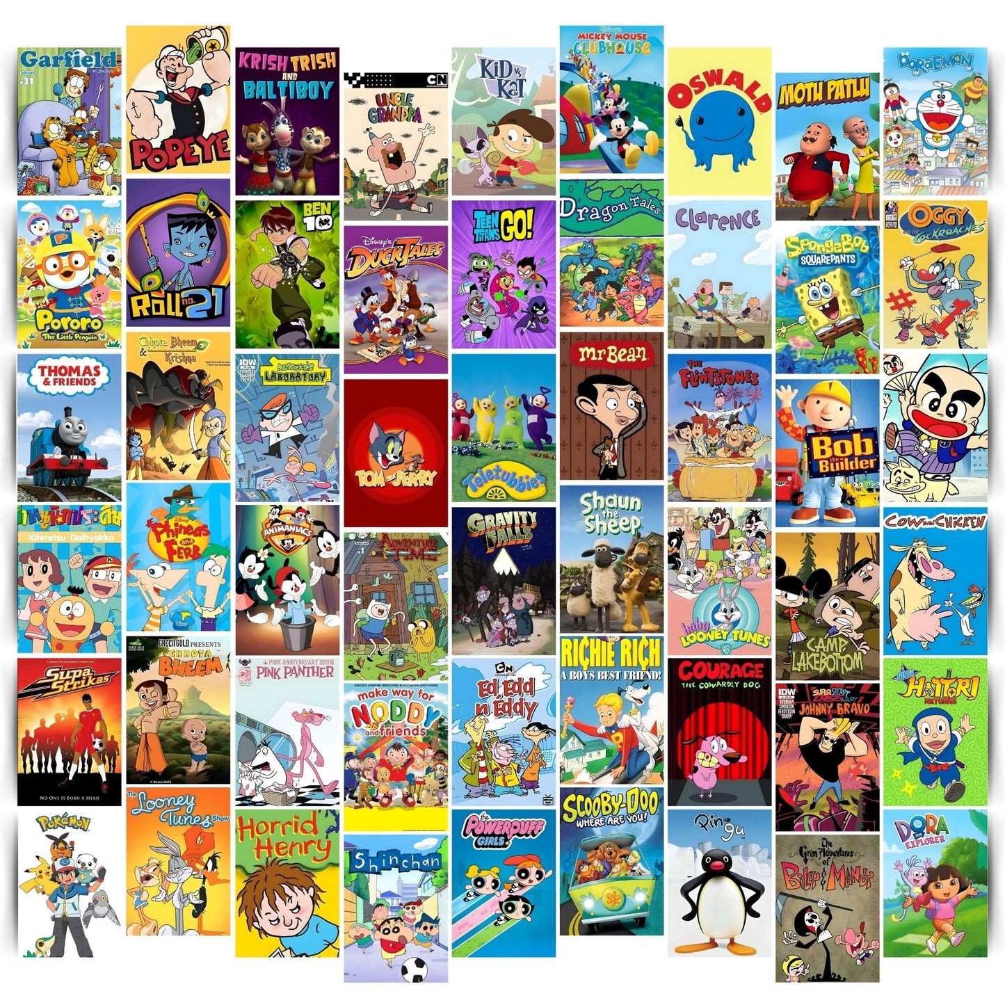 Posters Inc Pack of 54 Nostalgia Cartoon Posters, Home Decor Items For Living Room, Aesthetic Wall Stickers For Bedroom And Kitchen, Gifts For Women And Children, 4x6 Inches Size Collage Art Kit