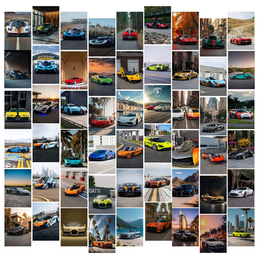 Posters Inc High Speed Racing Automobile Poster Kit A6 Compact Pack Containing 54 Unique Vehicle Graphics For Urban Garage Interior Styling Boys Decor Present Idea Glue Dots Provided