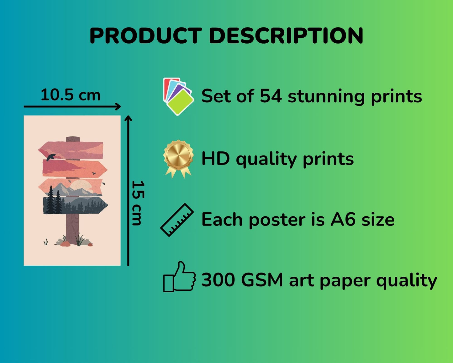 Posters Inc Pack of 54 Travel Hiking Posters, Home Decor Items For Living Room, Aesthetic Wall Stickers For Bedroom And Gym, Gifts For Men And Friends, 4x6 Inches Size Collage Art Kit (Travel)