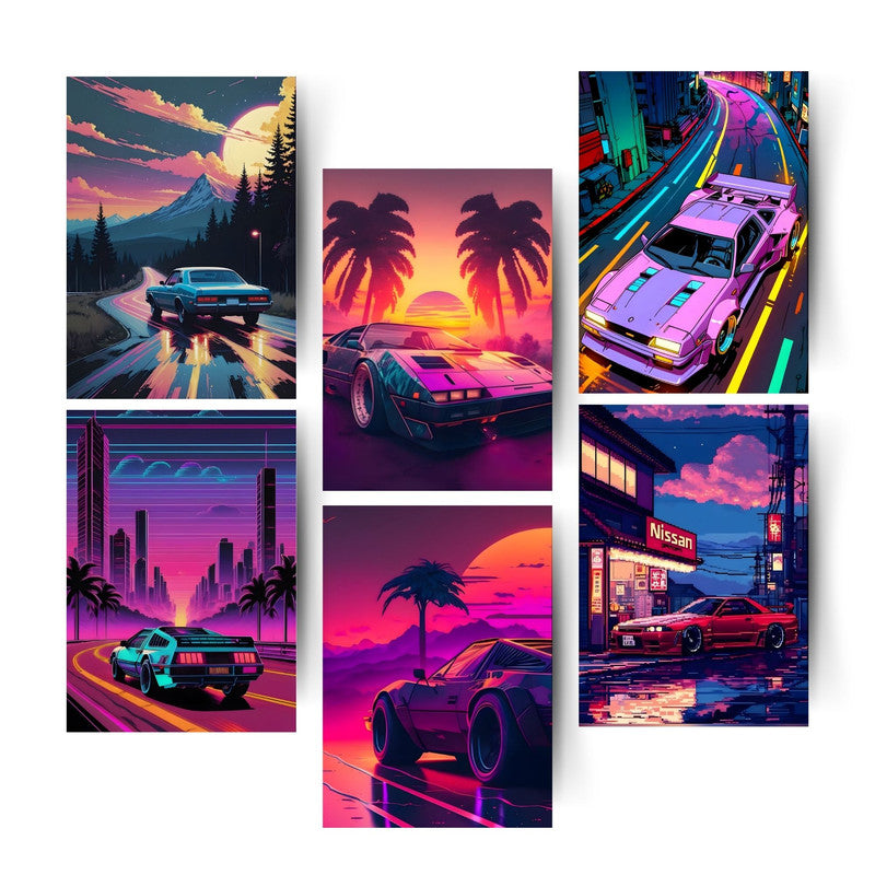 Pack of 6 Car Posters – Built for Speed, Designed for StyleHome & Office Room Décor-Glue Dots Included