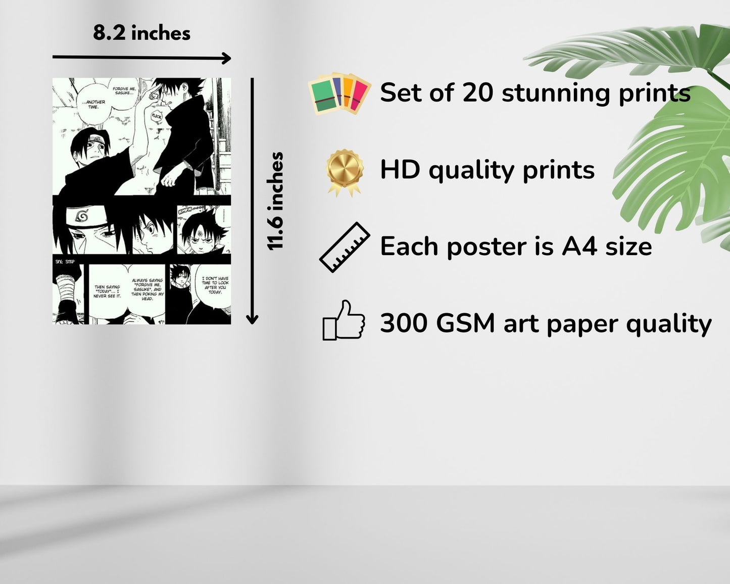 Posters Inc Naruto Posters Manga Panel Collage Art Kit, Anime Merchandise Wall Decoration Items for Living Room, Home Decor Birthday Gifts for Men, 300 GSM Print, A4 Size Paper with Sticker Set of 20