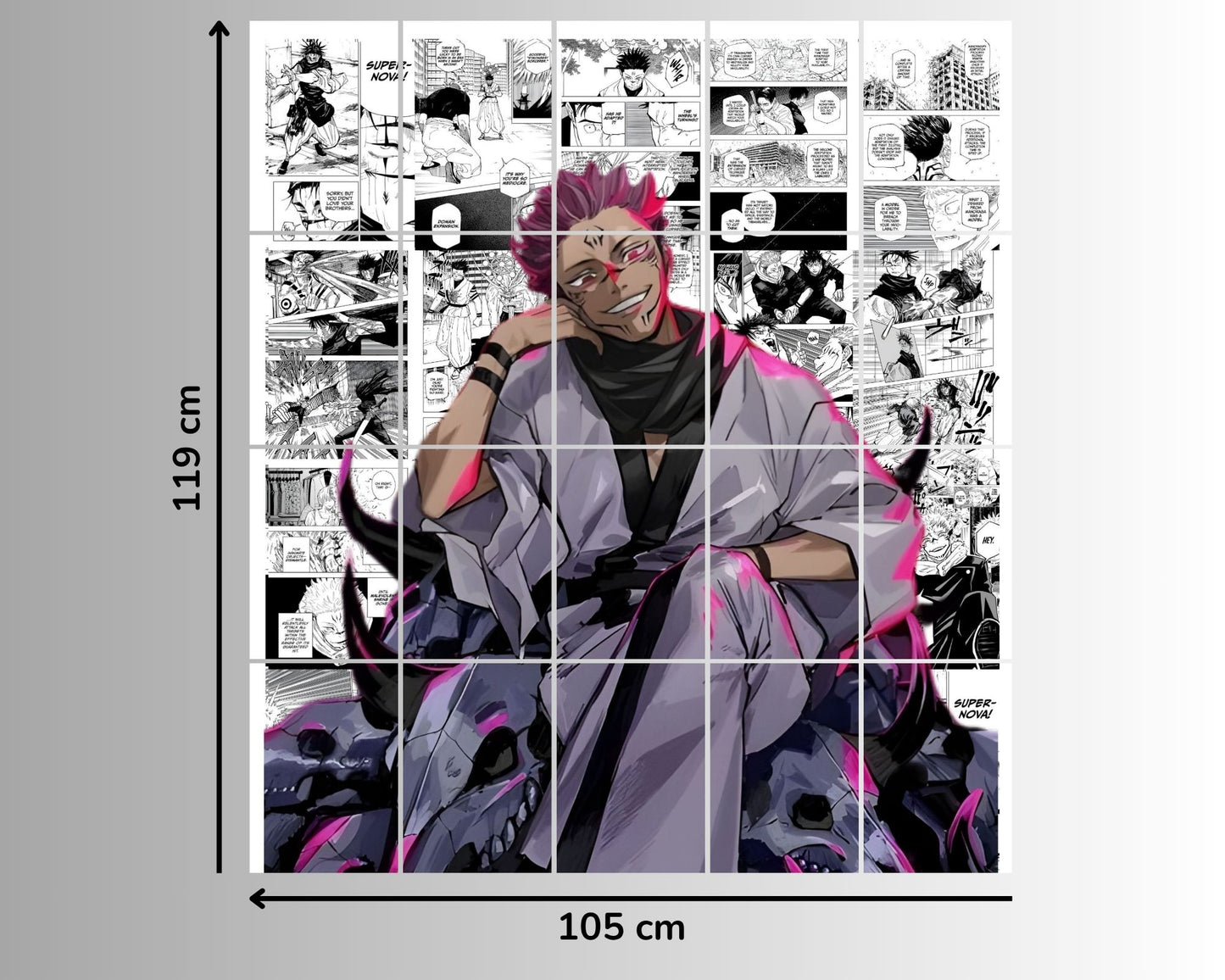 Posters Inc Jujutsu Kaisen Manga Panel Collage Art Kit, Anime Merchandise Wall Decoration Items for Living Room, Home Decor Birthday Gifts for Men, 300 GSM Print, A4 Size Paper with Sticker Set of 20