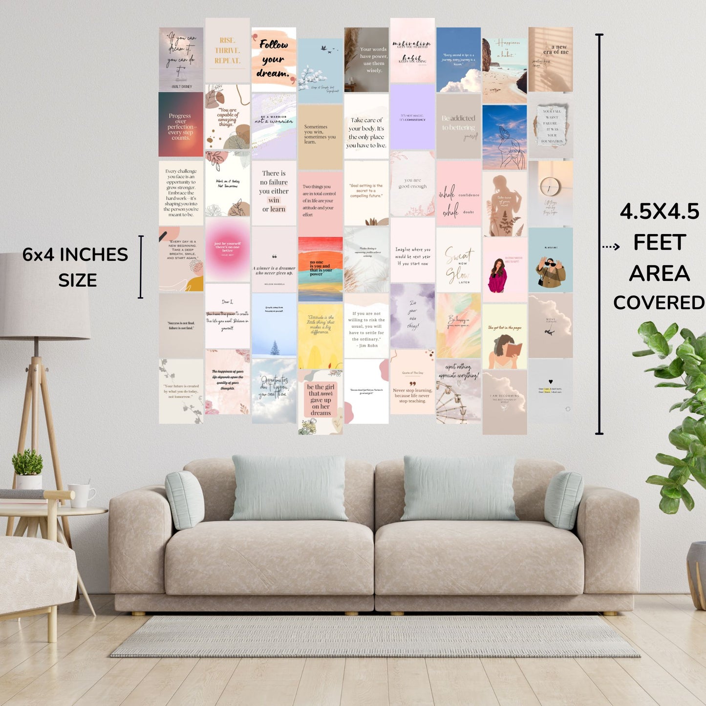 UrbanPoster Pack of 54 Motivational Inspirational Wall Collage Kit Posters – 4x6 Inches, 300 GSM Matte Finish, Glue Dots, Cardstock Included – Perfect for Office, Gym, Study Room Decoration