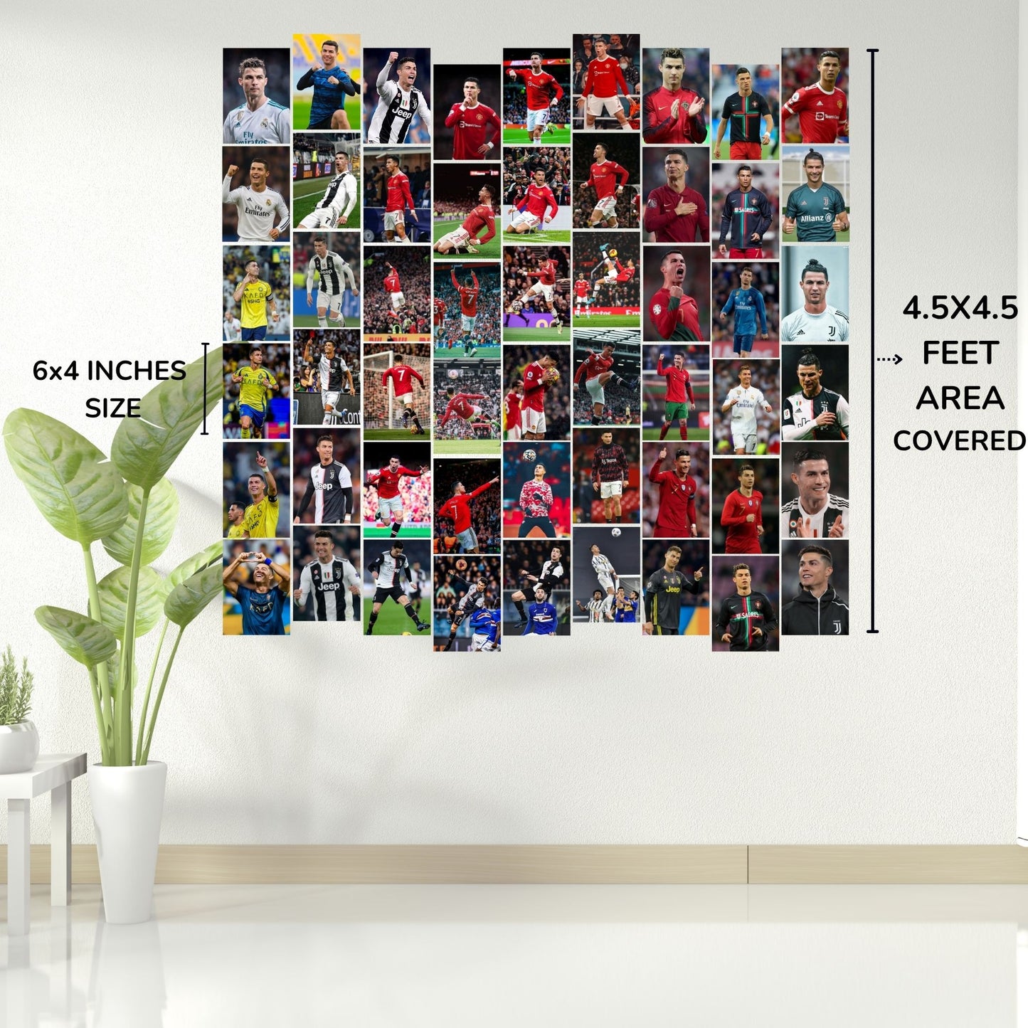 aonami Cristiano Ronaldo Wall Posters Pack of 54 A6 Size 300 GSM Matte Paper with Glue Dots Sports Fan, Football, Soccer Star Wall Prints for Study Room Office Decor Bedroom Poster Collection